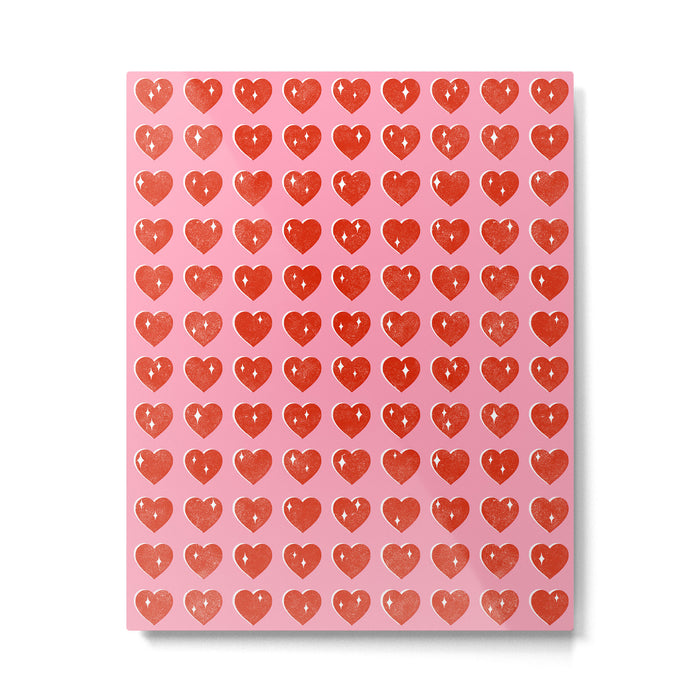 Love Hearts - red on pink Metal Print Gallery Image 1
