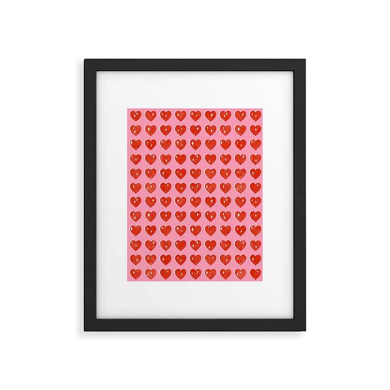 Love Hearts - red on pink Framed Art Print Gallery Image 6