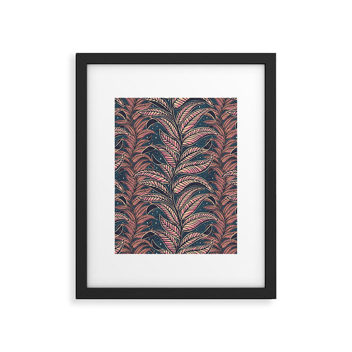 Magic Jungle Vine - midnight & peach Framed Art Print Gallery Image 1