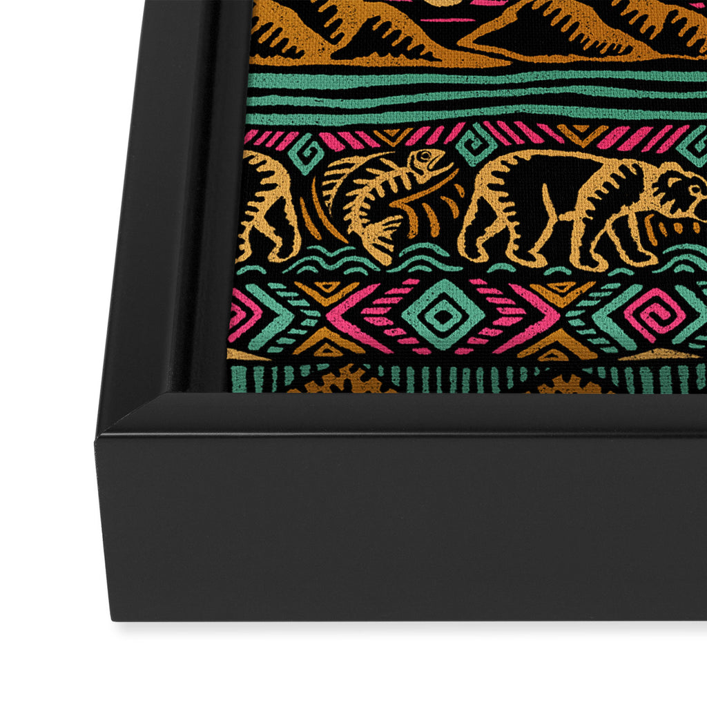 Mangatsika Mountain Stripe - Gold, pink, and teal Framed Canvas Print Gallery Image 3