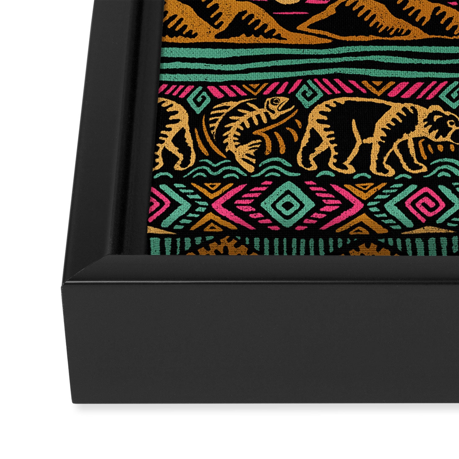 Mangatsika Mountain Stripe - Gold, pink, and teal Framed Canvas Print Gallery Image 3