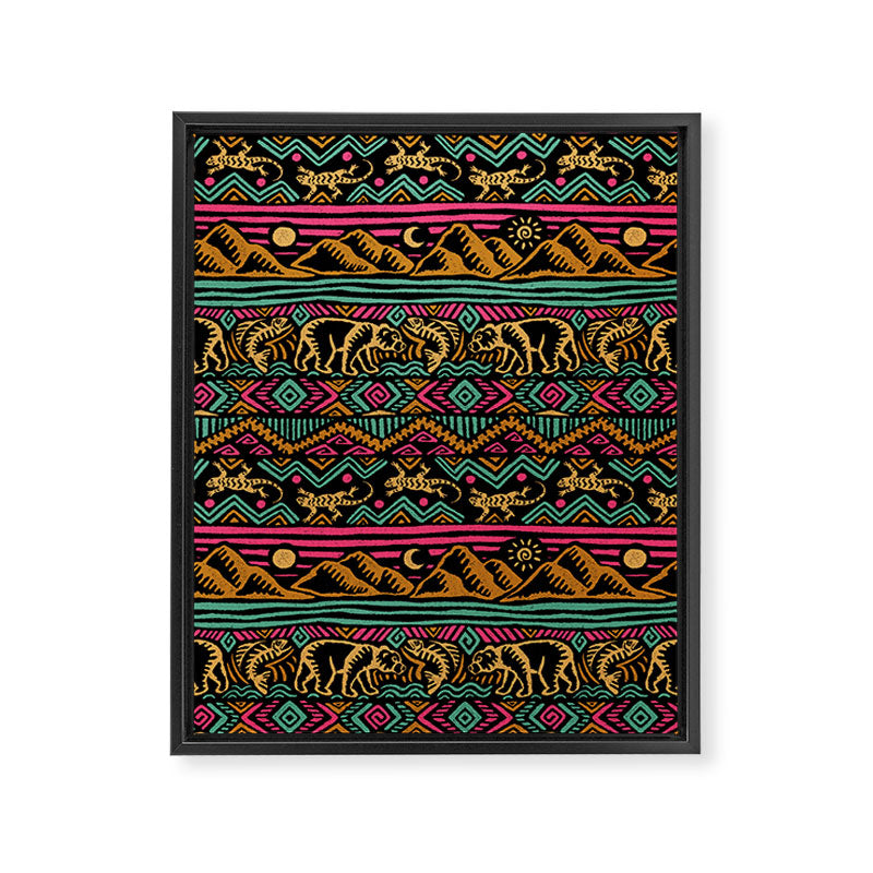 Mangatsika Mountain Stripe - Gold, pink, and teal Framed Canvas Print Gallery Image 8