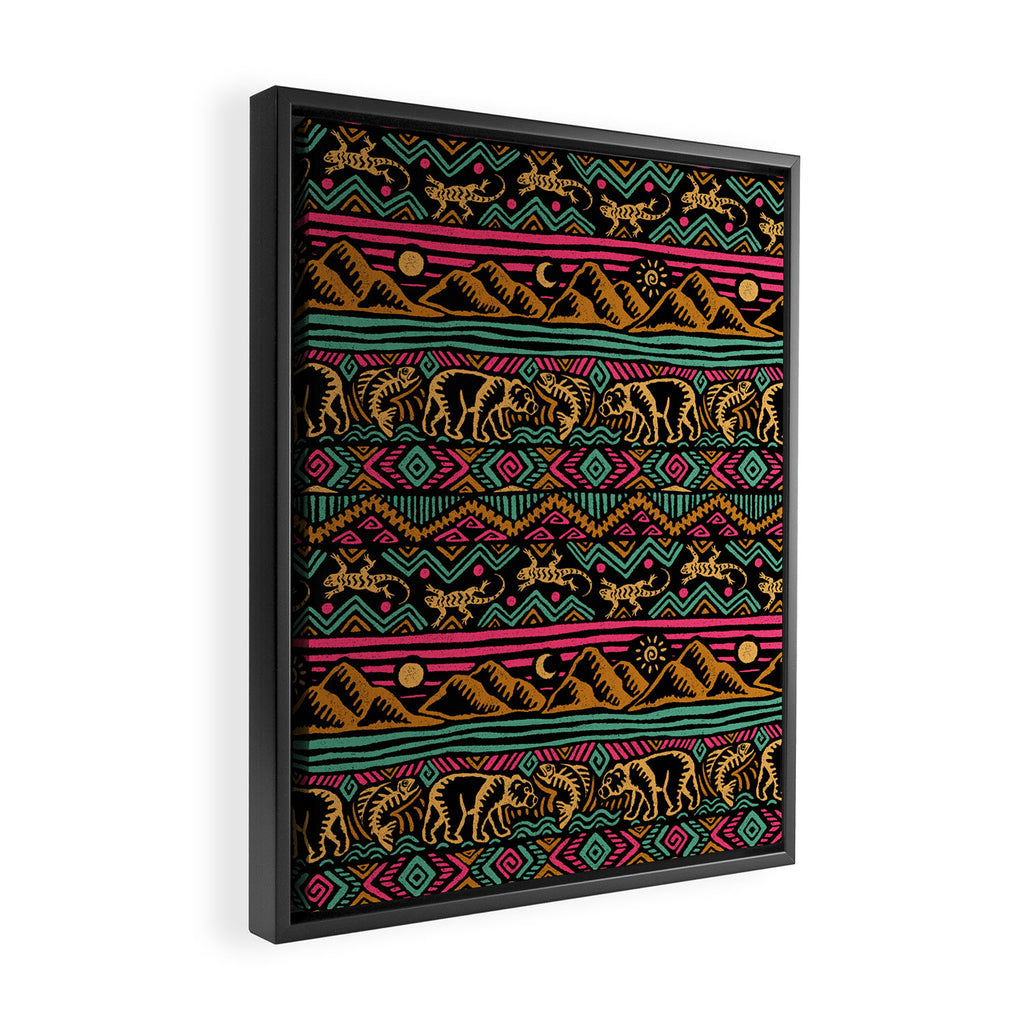 Mangatsika Mountain Stripe - Gold, pink, and teal Framed Canvas Print Gallery Image 2