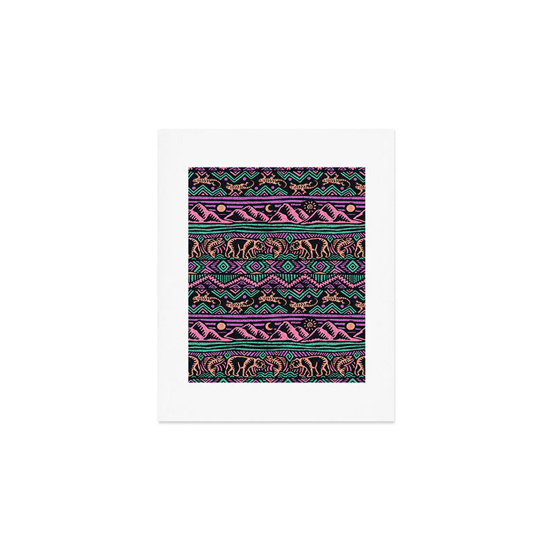 Mangatsika Mountain Stripe - Peach, Teal, Purple Art Print Gallery Image 1