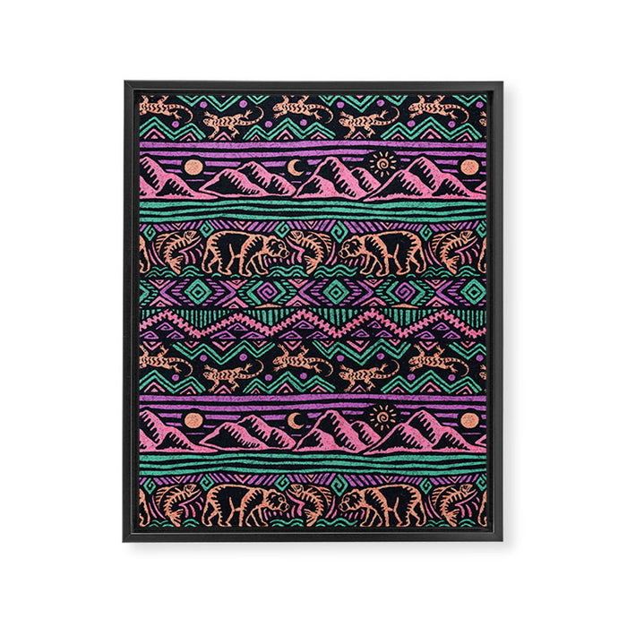 Mangatsika Mountain Stripe - Peach, Teal, Purple Framed Canvas Print Gallery Image 1