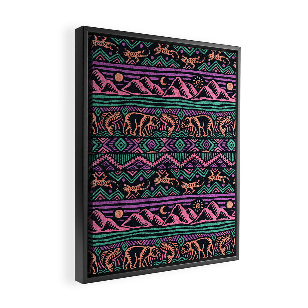 Mangatsika Mountain Stripe - Peach, Teal, Purple Framed Canvas Print Gallery Image 2