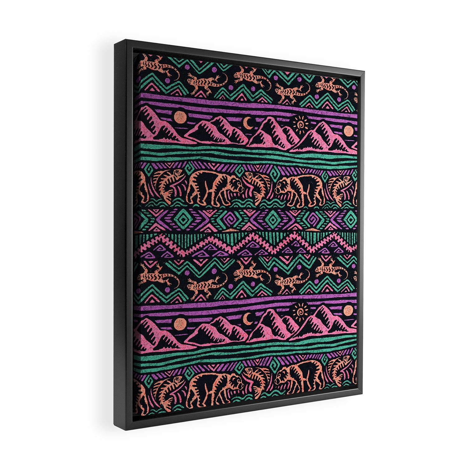 Mangatsika Mountain Stripe - Peach, Teal, Purple Framed Canvas Print Gallery Image 2