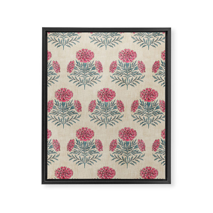 Marigold - pink and teal on linen Framed Canvas Print Gallery Image 1
