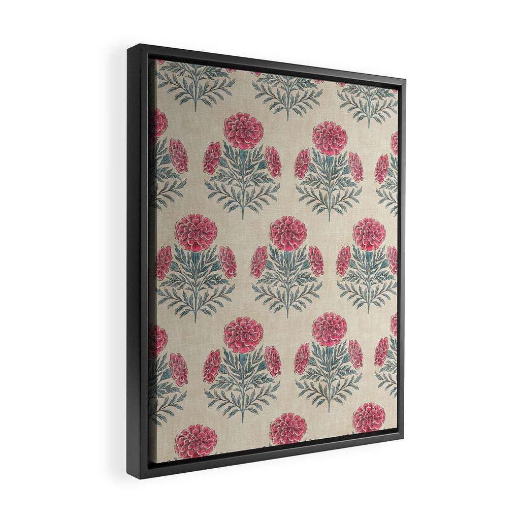 Marigold - pink and teal on linen Framed Canvas Print Gallery Image 2