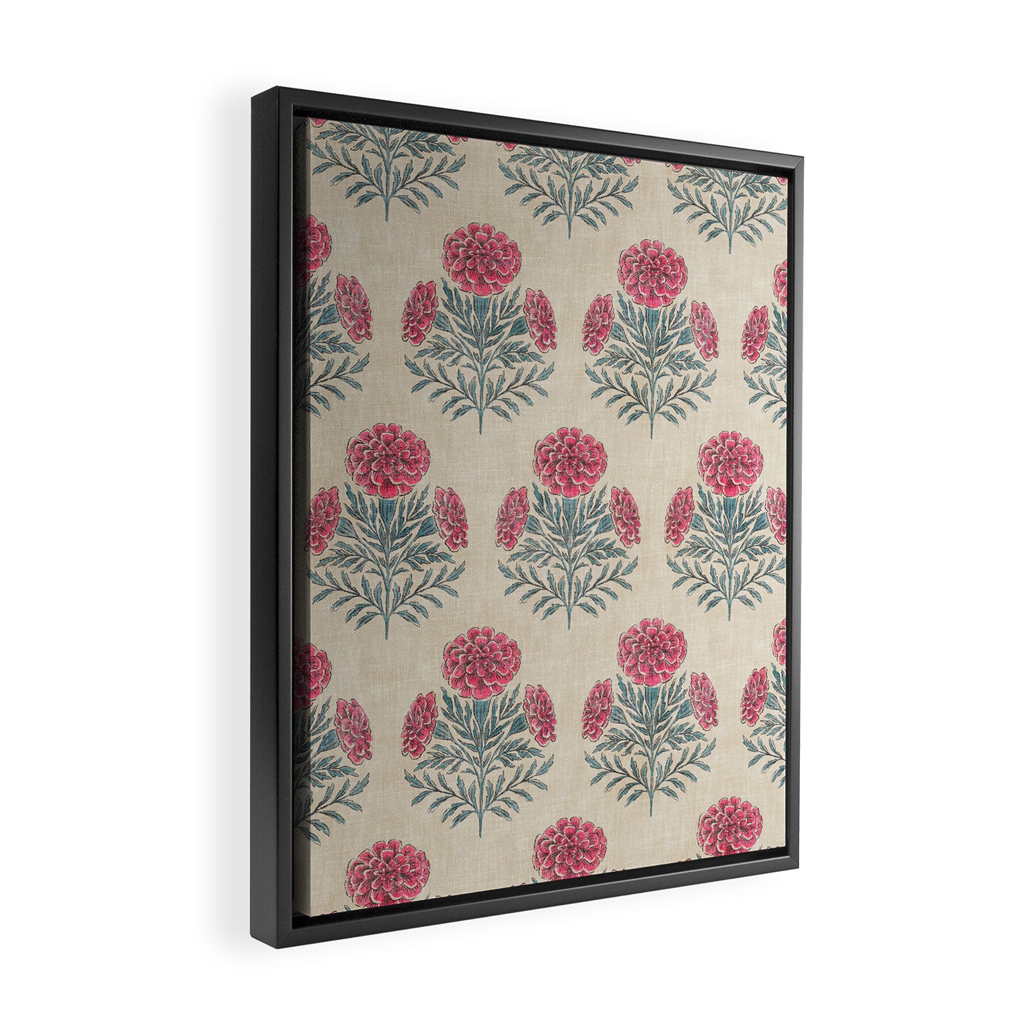 Marigold - pink and teal on linen Framed Canvas Print Gallery Image 2