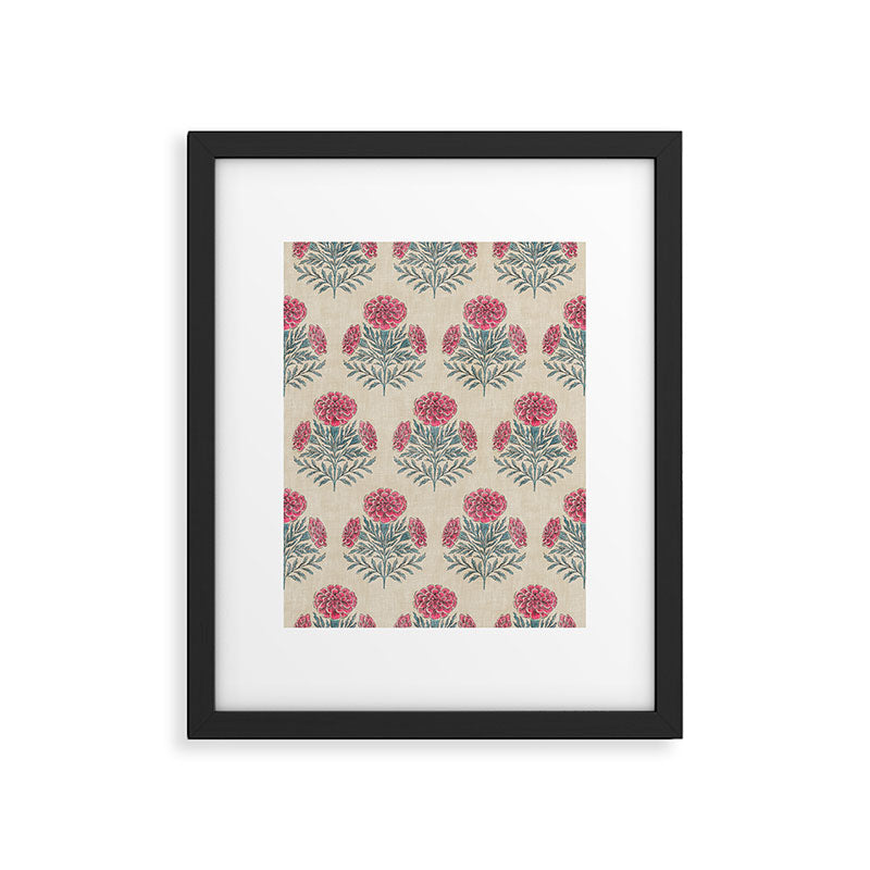 Marigold - pink and teal on linen Framed Art Print Gallery Image 6
