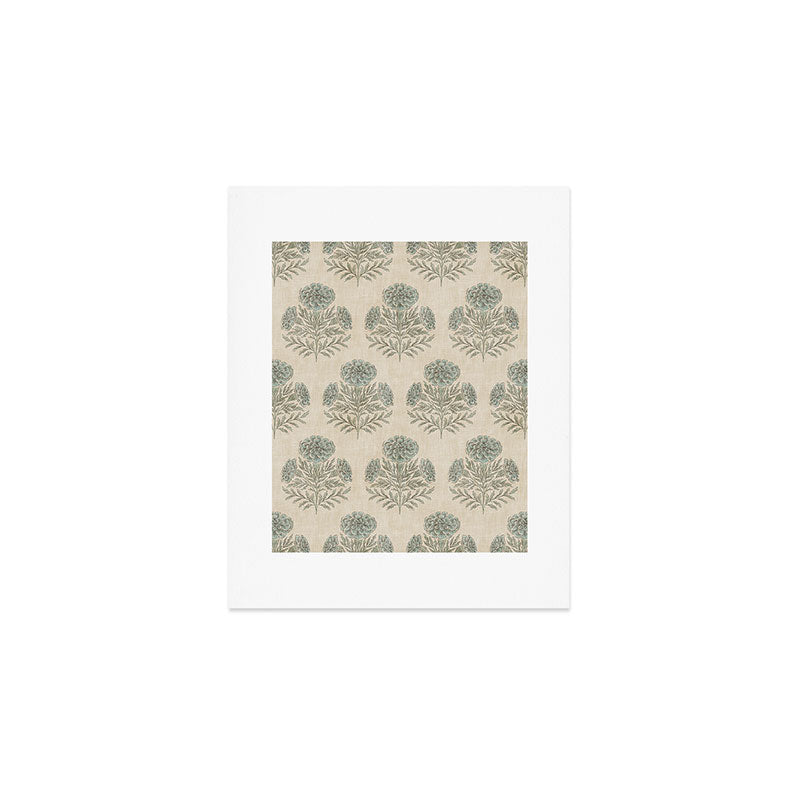 Marigold - sage and dusty blue on linen Art Print Gallery Image 1