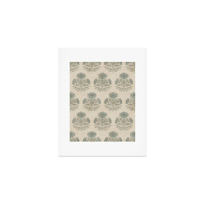 Marigold - sage and dusty blue on linen Art Print Gallery Image 1