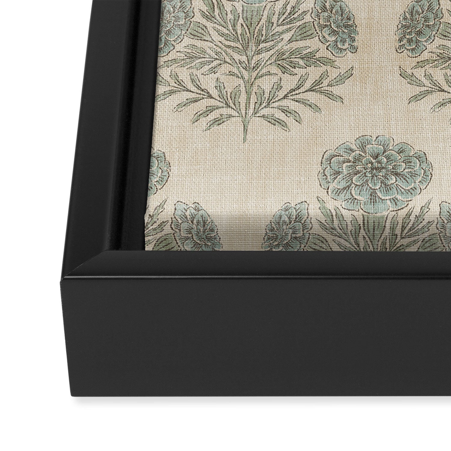 Marigold - sage and dusty blue on linen Framed Canvas Print Gallery Image 3