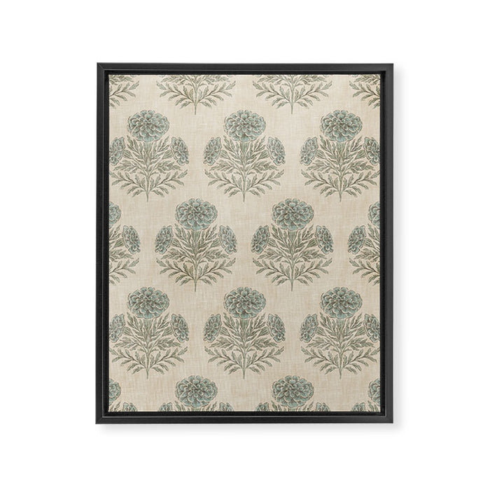 Marigold - sage and dusty blue on linen Framed Canvas Print Gallery Image 1