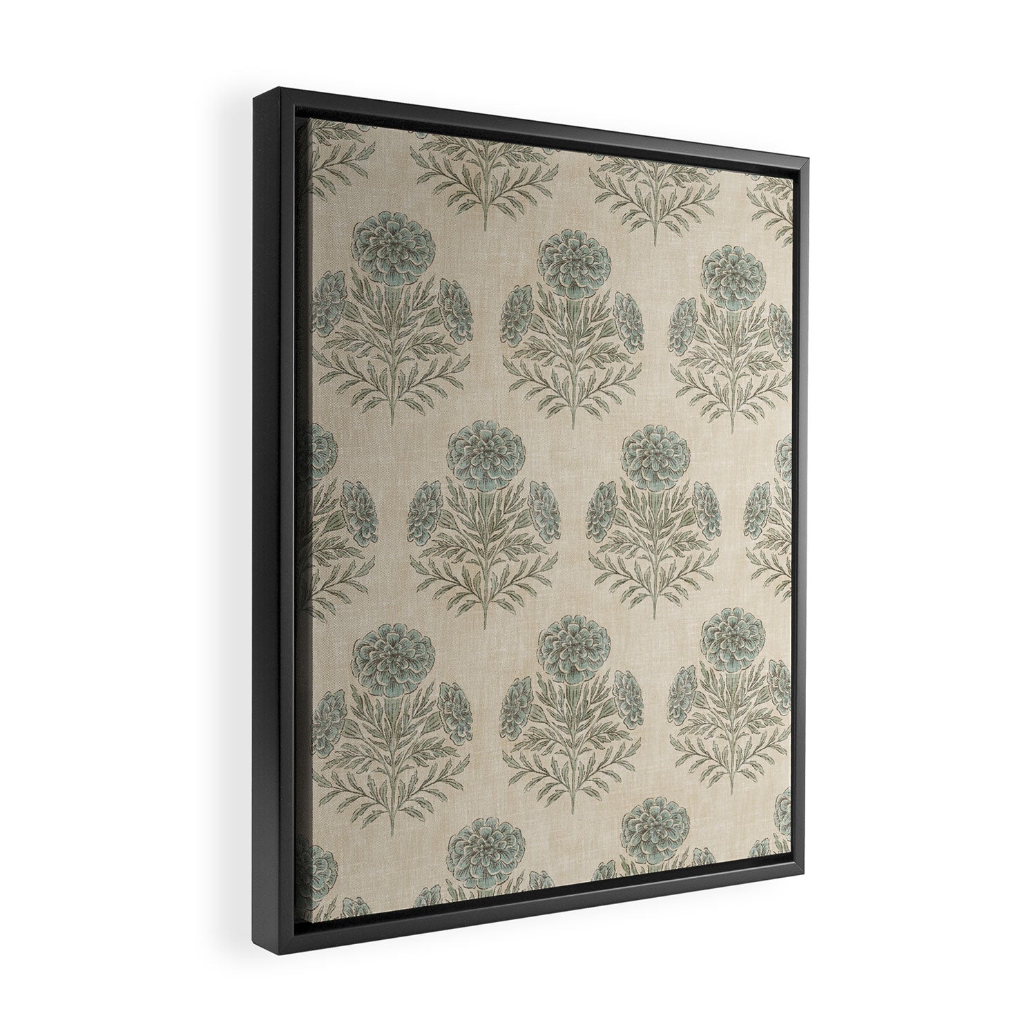 Marigold - sage and dusty blue on linen Framed Canvas Print Gallery Image 2