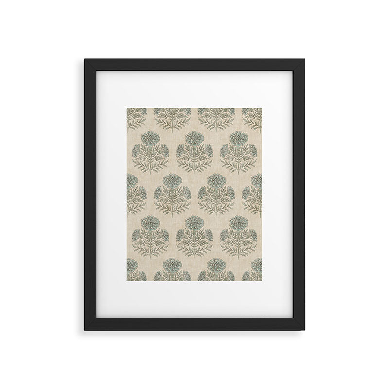 Marigold - sage and dusty blue on linen Framed Art Print Gallery Image 6