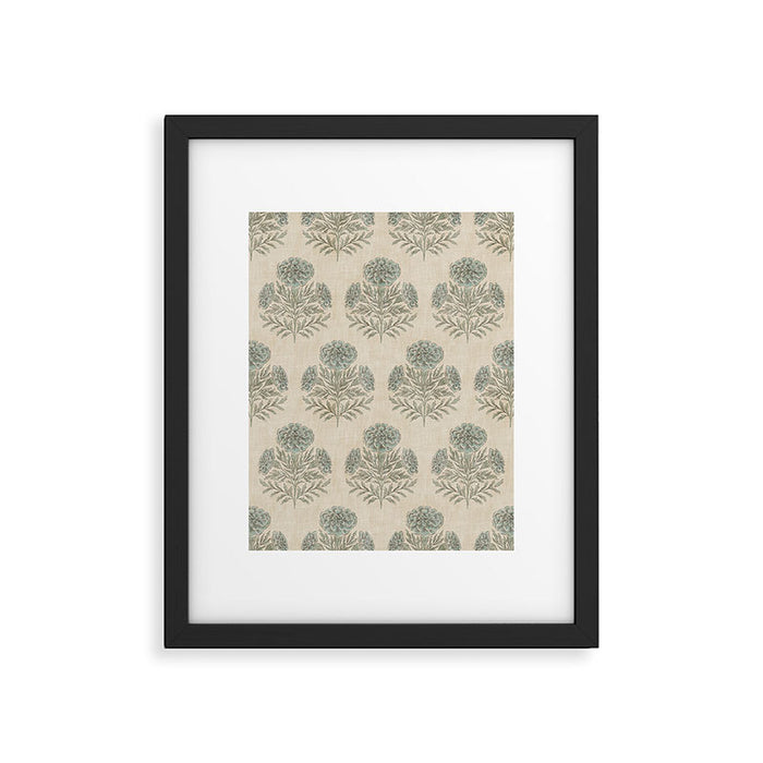 Marigold - sage and dusty blue on linen Framed Art Print Gallery Image 1