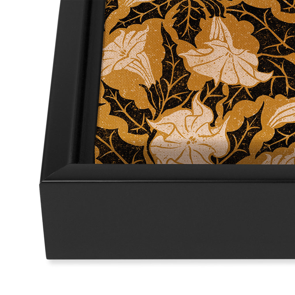 Moon Flower - Black, gold, peach pink Framed Canvas Print Gallery Image 3