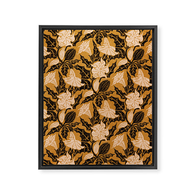 Moon Flower - Black, gold, peach pink Framed Canvas Print Gallery Image 8
