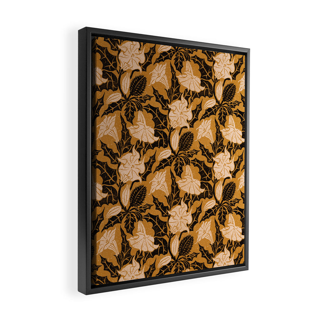 Moon Flower - Black, gold, peach pink Framed Canvas Print Gallery Image 2