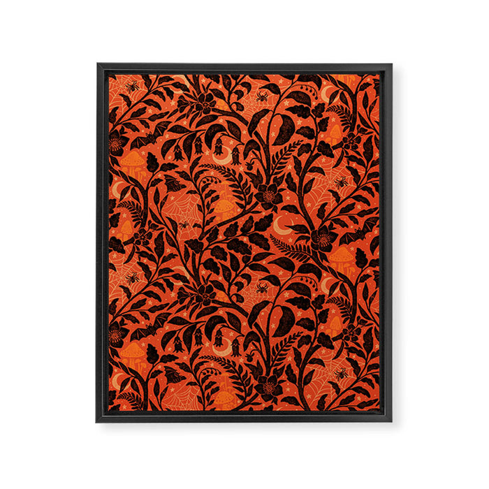 Mysterious Garden - black and orange Framed Canvas Print Gallery Image 1