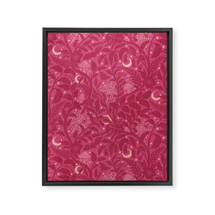 Mysterious Garden - dark pink Framed Canvas Print Gallery Image 1