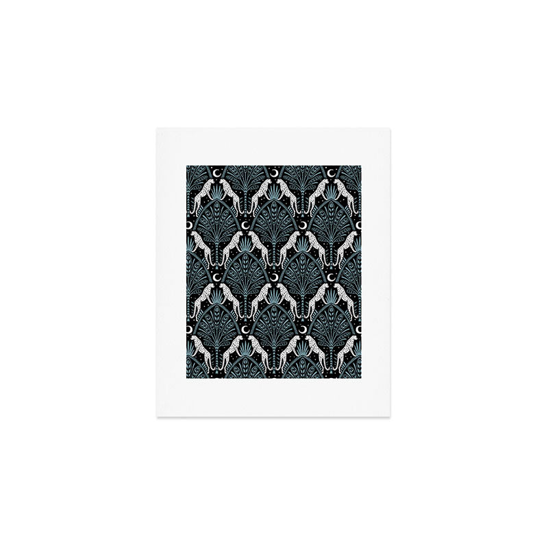 Night Cheetahs - black, white, and blue Art Print Gallery Image 1