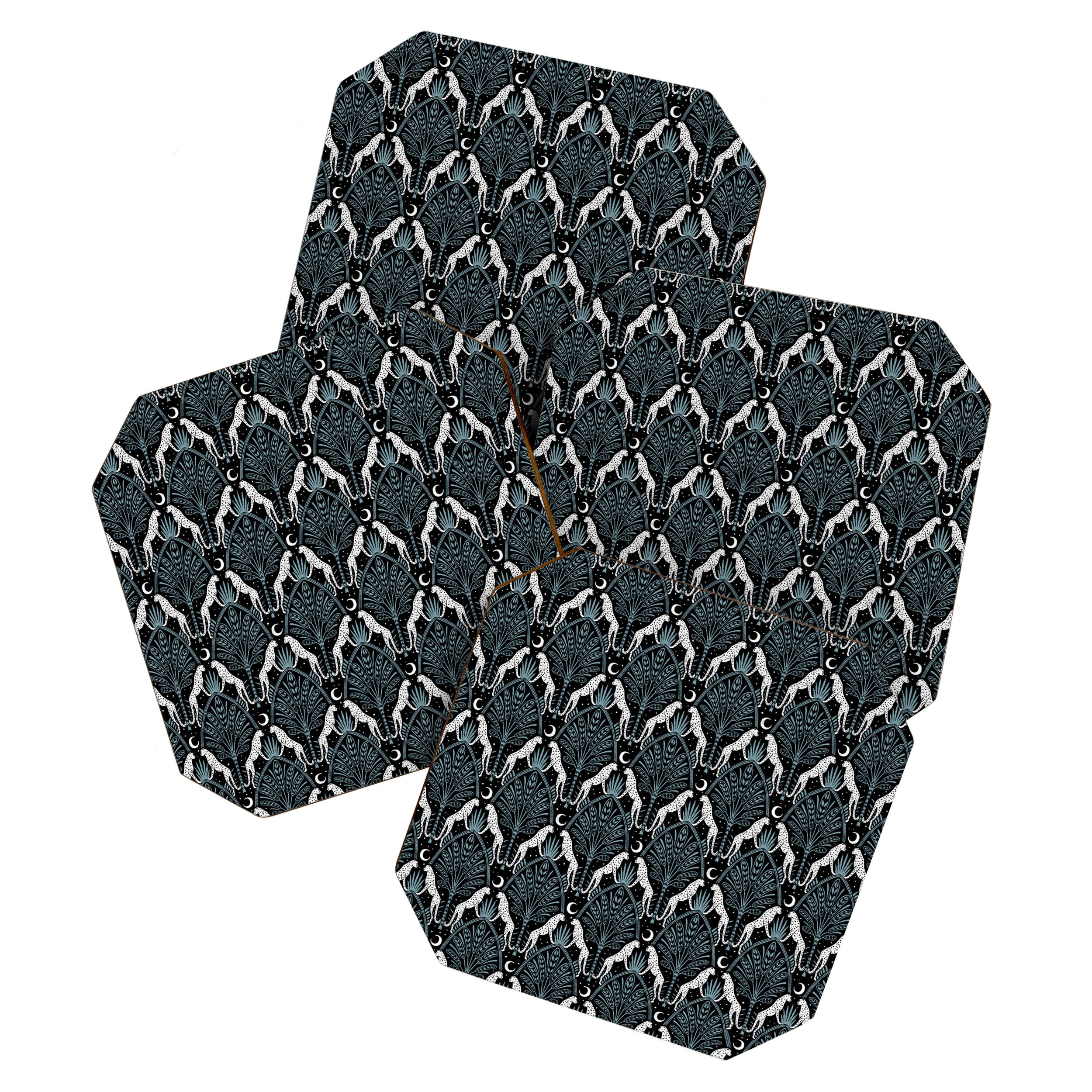 Night Cheetahs - black, white, and blue Coaster Gallery Image 1
