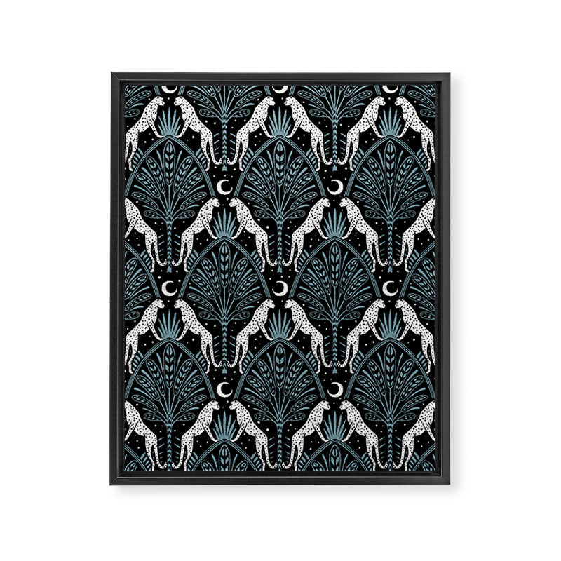 Night Cheetahs - black, white, and blue Framed Canvas Print Gallery Image 8