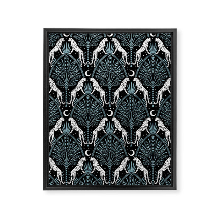 Night Cheetahs - black, white, and blue Framed Canvas Print Gallery Image 1