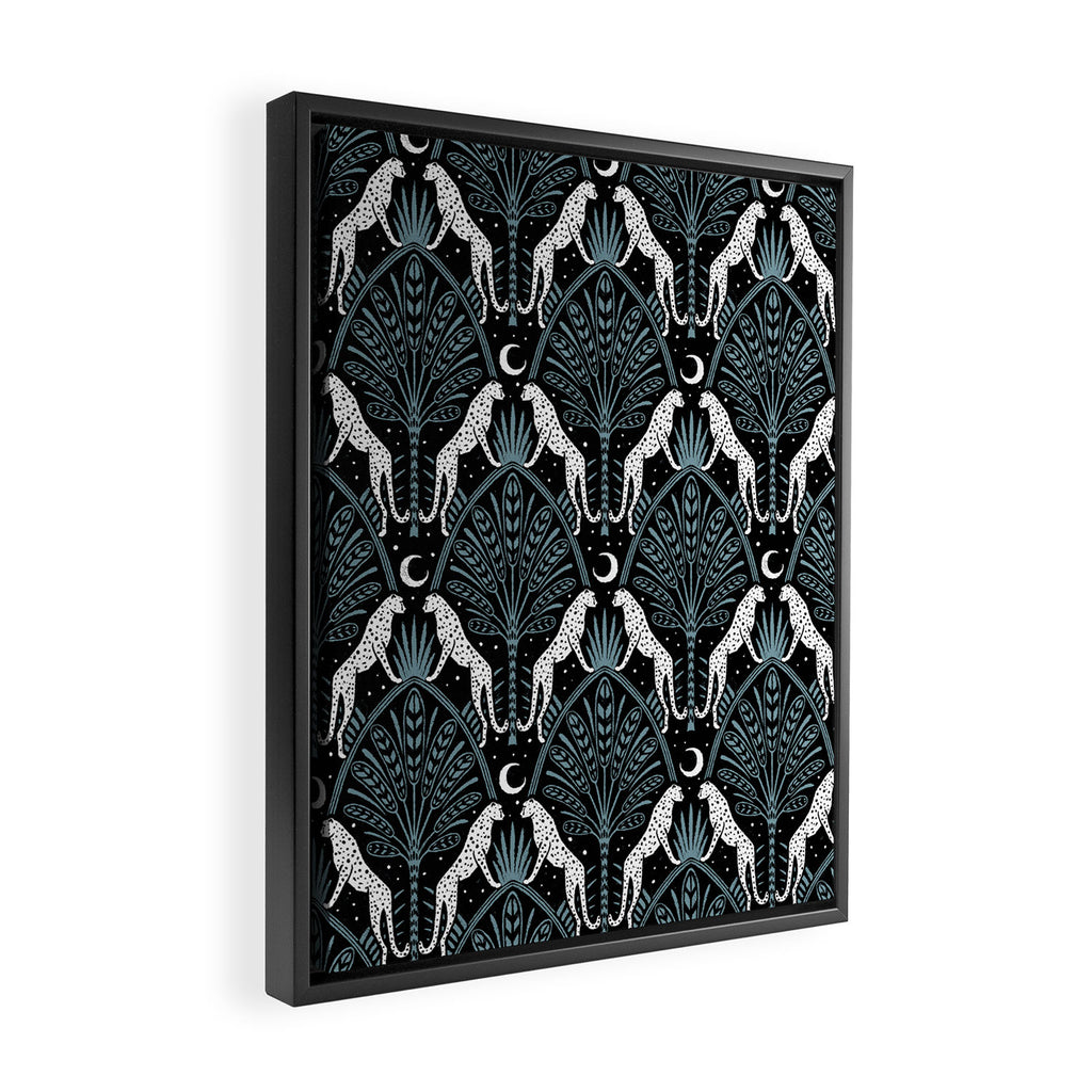 Night Cheetahs - black, white, and blue Framed Canvas Print Gallery Image 2