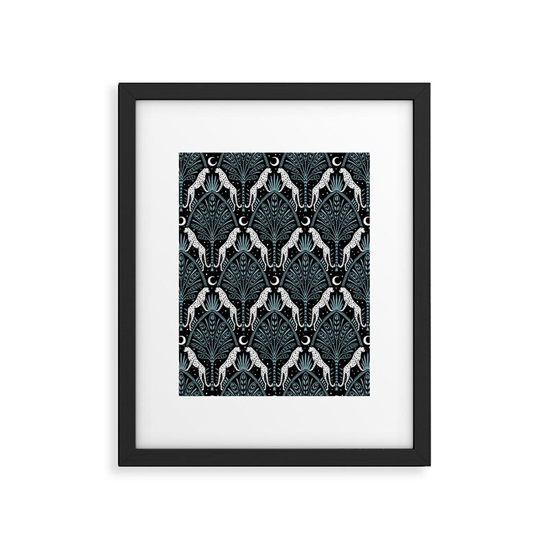 Night Cheetahs - black, white, and blue Framed Art Print Gallery Image 6