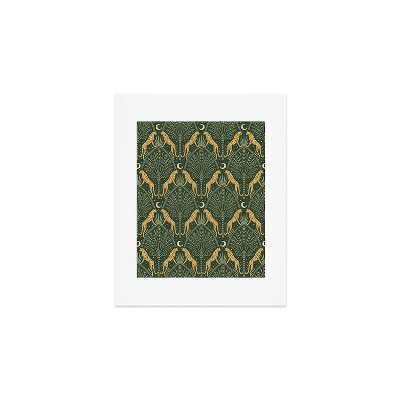 Night Cheetahs - Fern Green and Gold Art Print Gallery Image 1