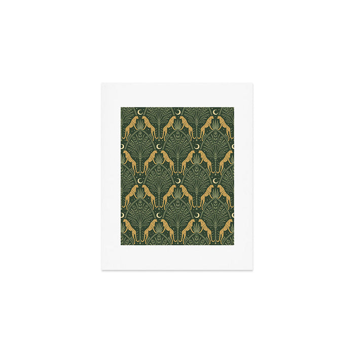 Night Cheetahs - Fern Green and Gold Art Print Gallery Image 1