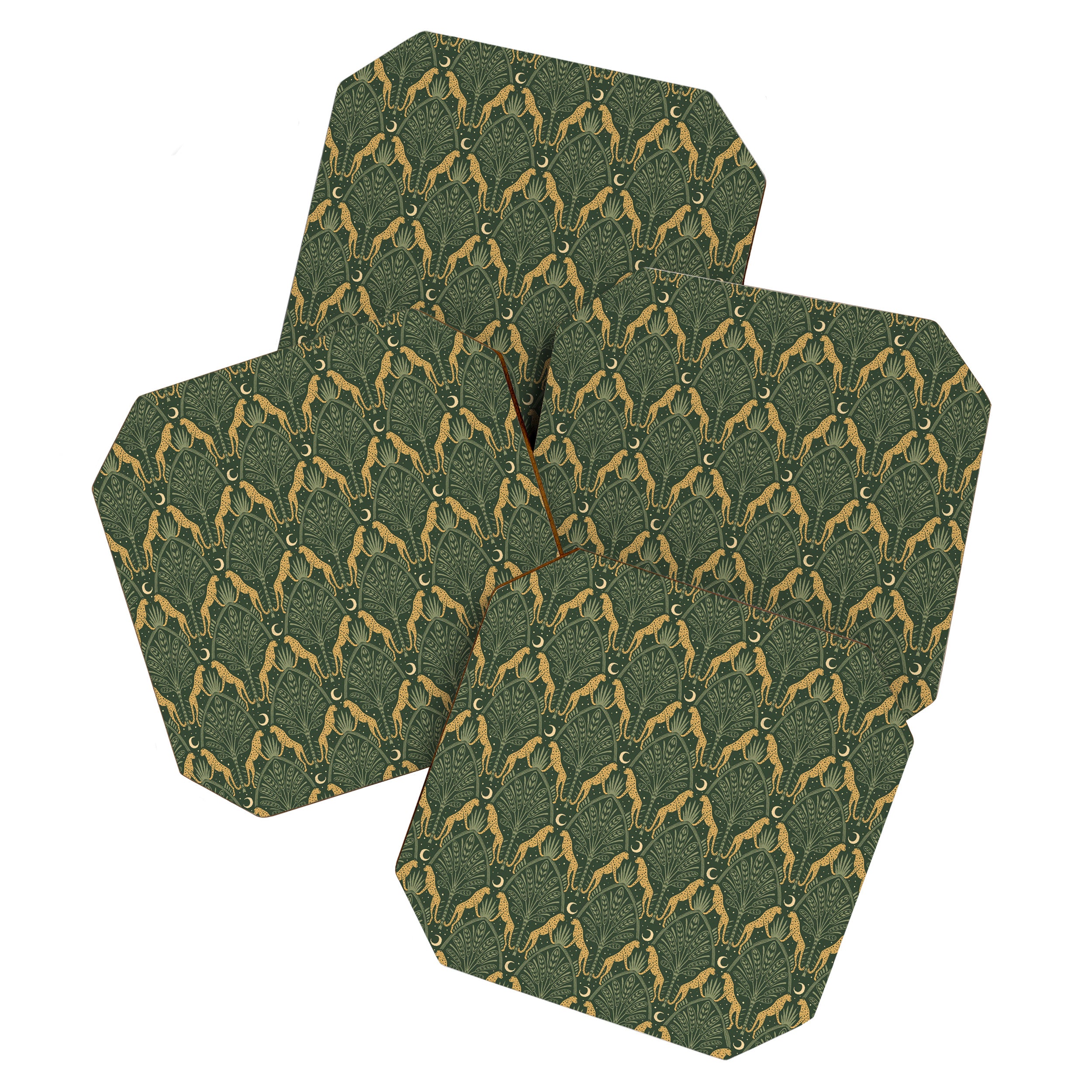 Night Cheetahs - Fern Green and Gold Coaster Gallery Image 1
