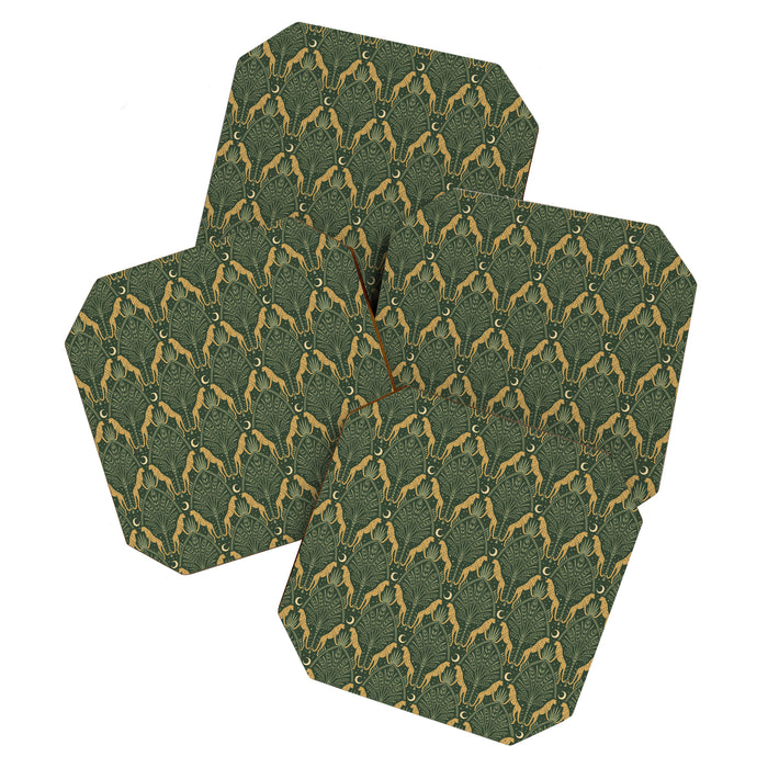 Night Cheetahs - Fern Green and Gold Coaster Gallery Image 1