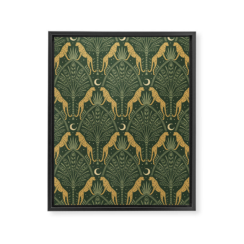 Night Cheetahs - Fern Green and Gold Framed Canvas Print Gallery Image 8