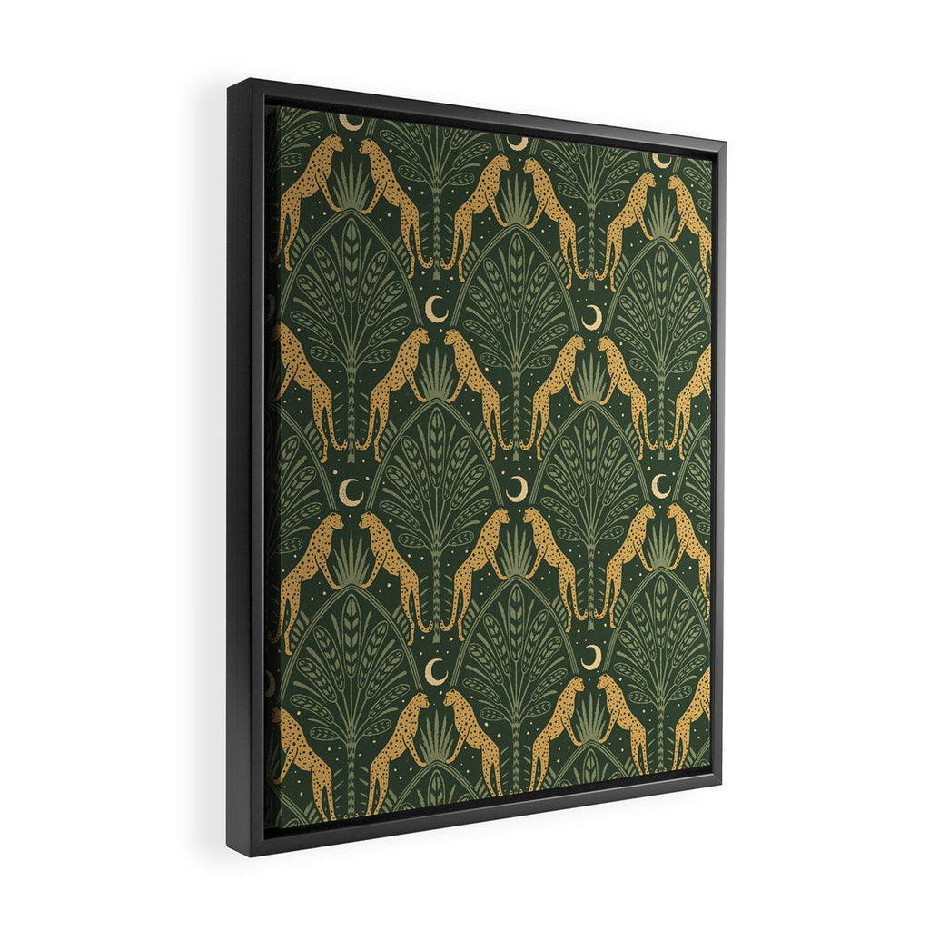 Night Cheetahs - Fern Green and Gold Framed Canvas Print Gallery Image 2