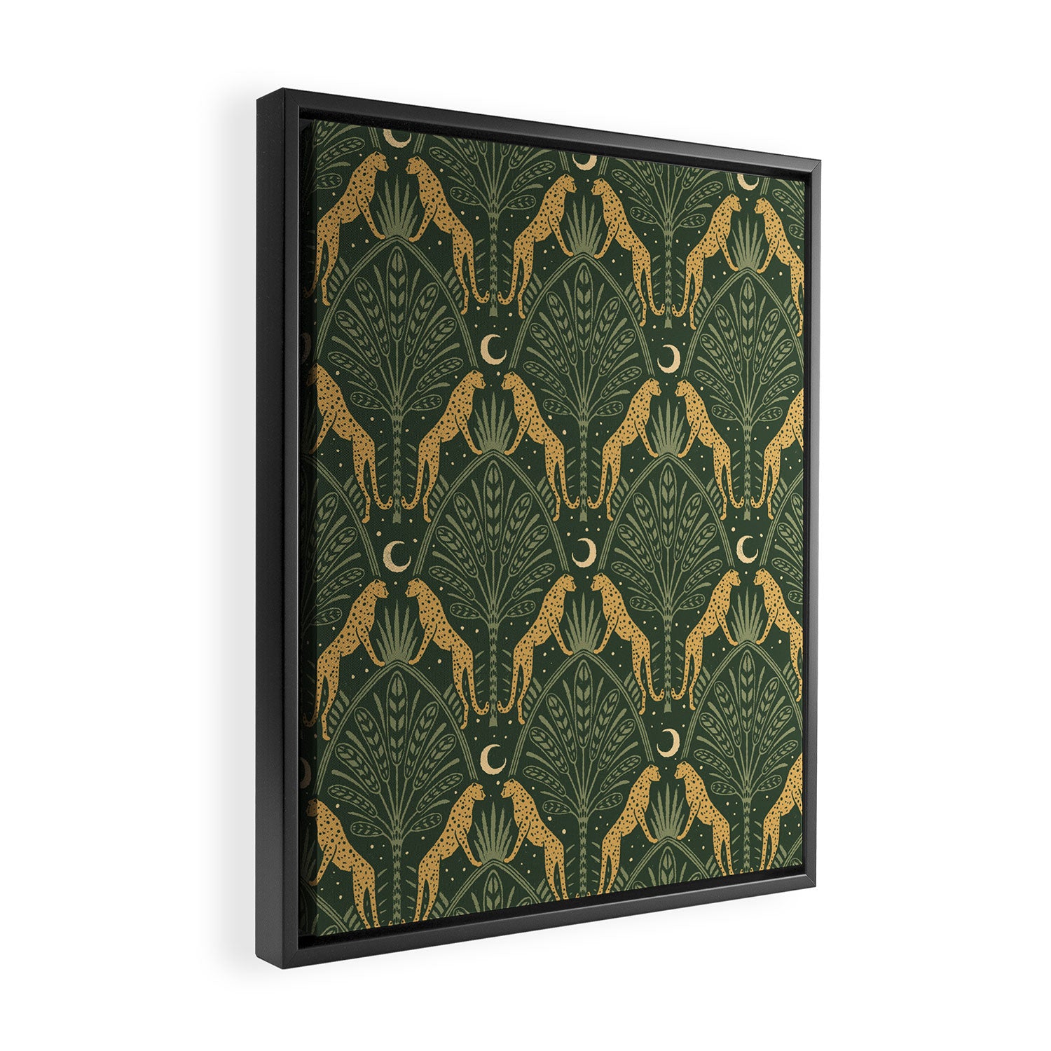 Night Cheetahs - Fern Green and Gold Framed Canvas Print Gallery Image 2