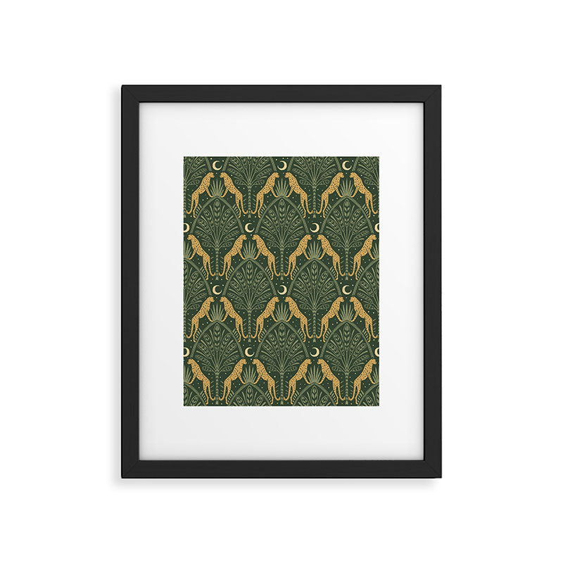 Night Cheetahs - Fern Green and Gold Framed Art Print Gallery Image 4