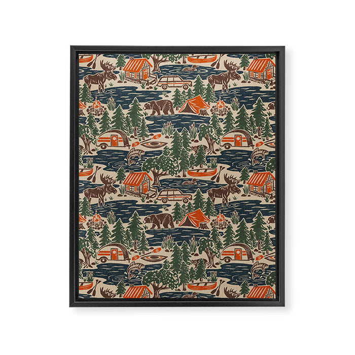 North Country Summer - classic blue, green, brown, and red Framed Canvas Print Gallery Image 1