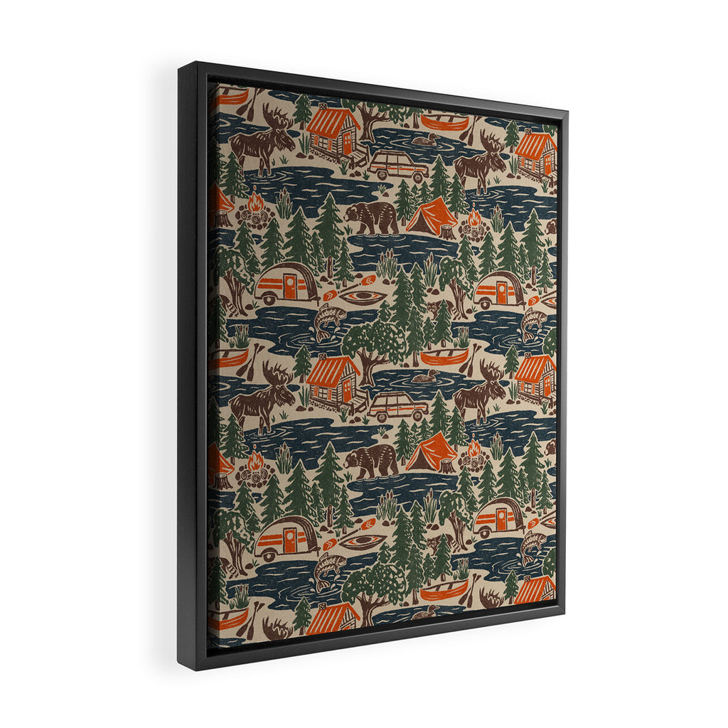 North Country Summer - classic blue, green, brown, and red Framed Canvas Print Gallery Image 2