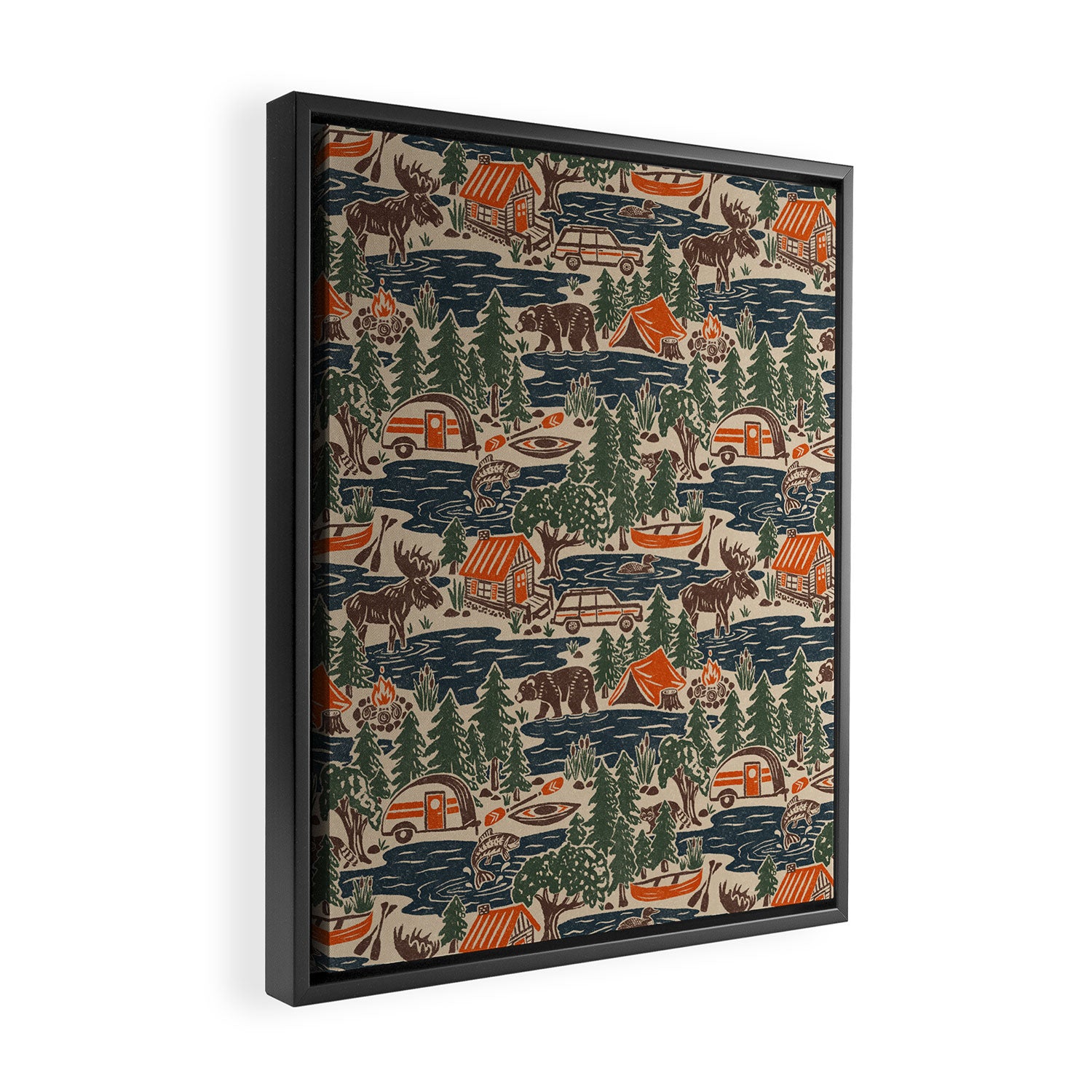 North Country Summer - classic blue, green, brown, and red Framed Canvas Print Gallery Image 2