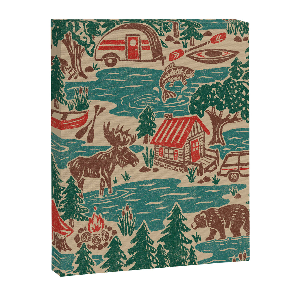 North Country Summer - vintage teal, green, brown, and red Canvas Print Gallery Image 8