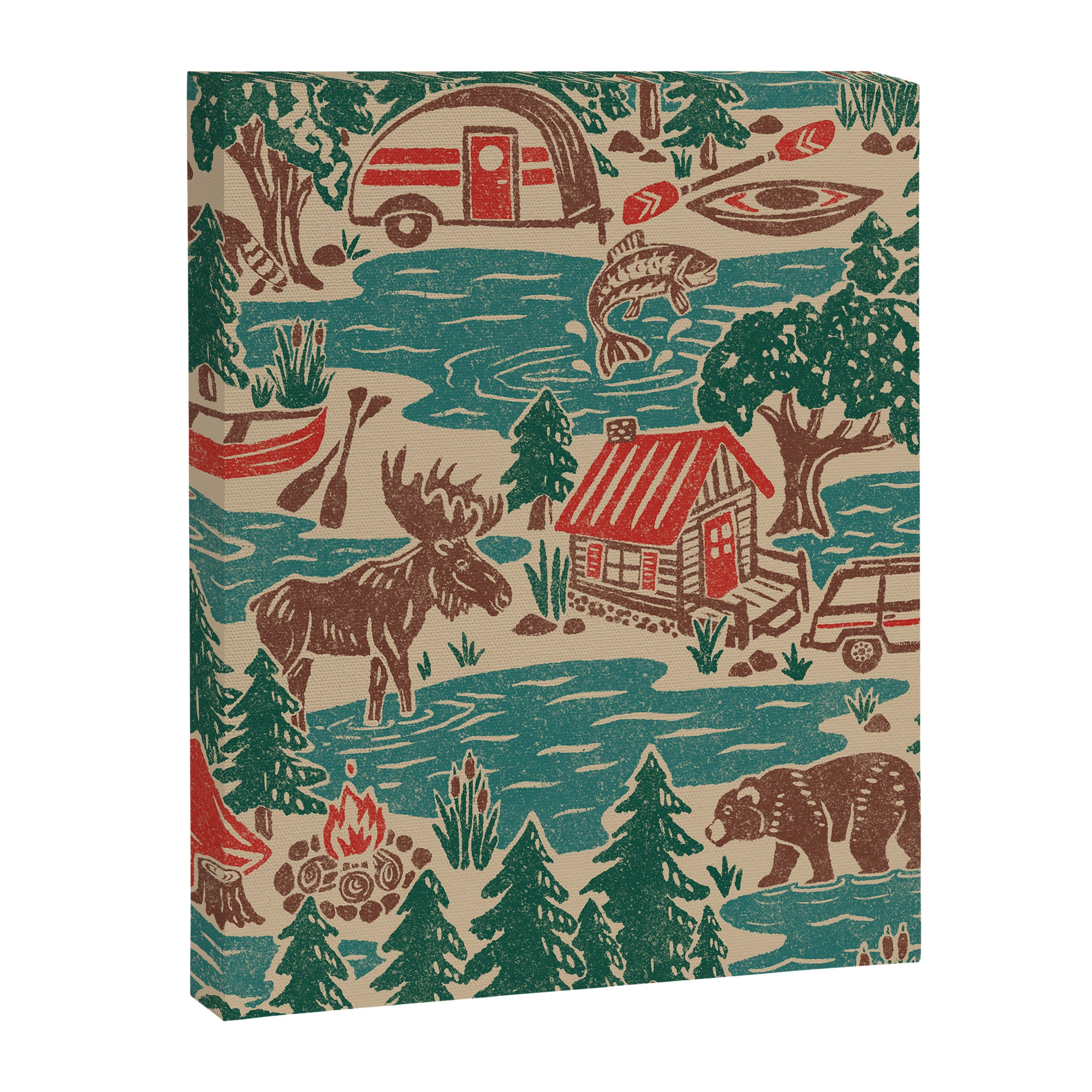 North Country Summer - vintage teal, green, brown, and red Canvas Print Gallery Image 8