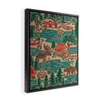 North Country Summer - vintage teal, green, brown, and red Framed Canvas Print Gallery Image 2