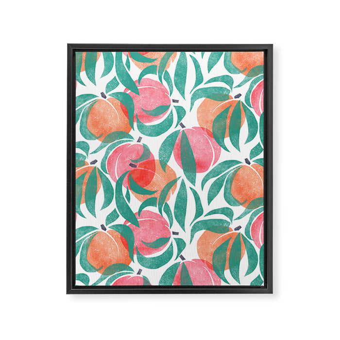 Peaches - peach pink and teal Framed Canvas Print Gallery Image 1