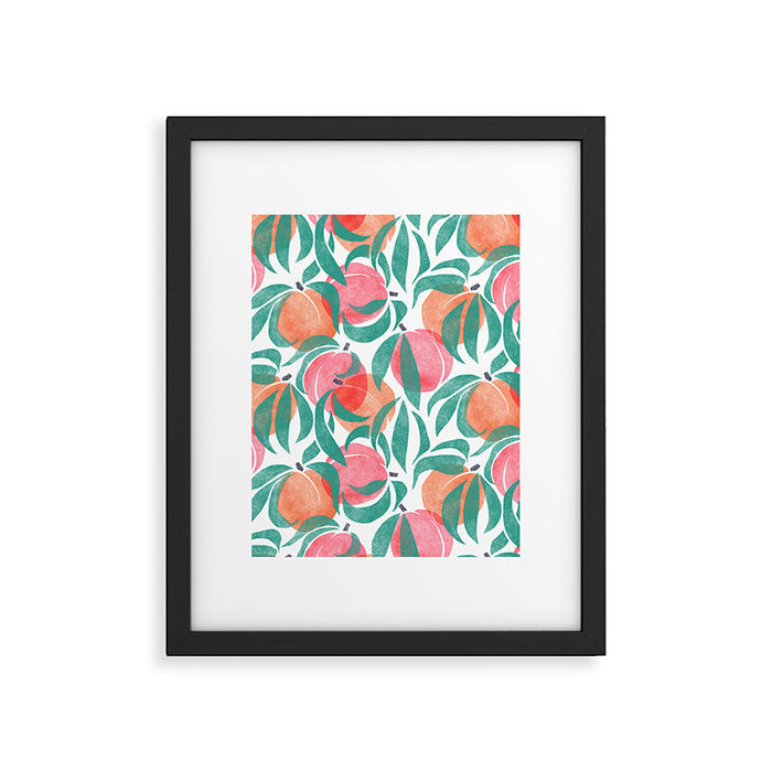 Peaches - peach pink and teal Framed Art Print Gallery Image 1