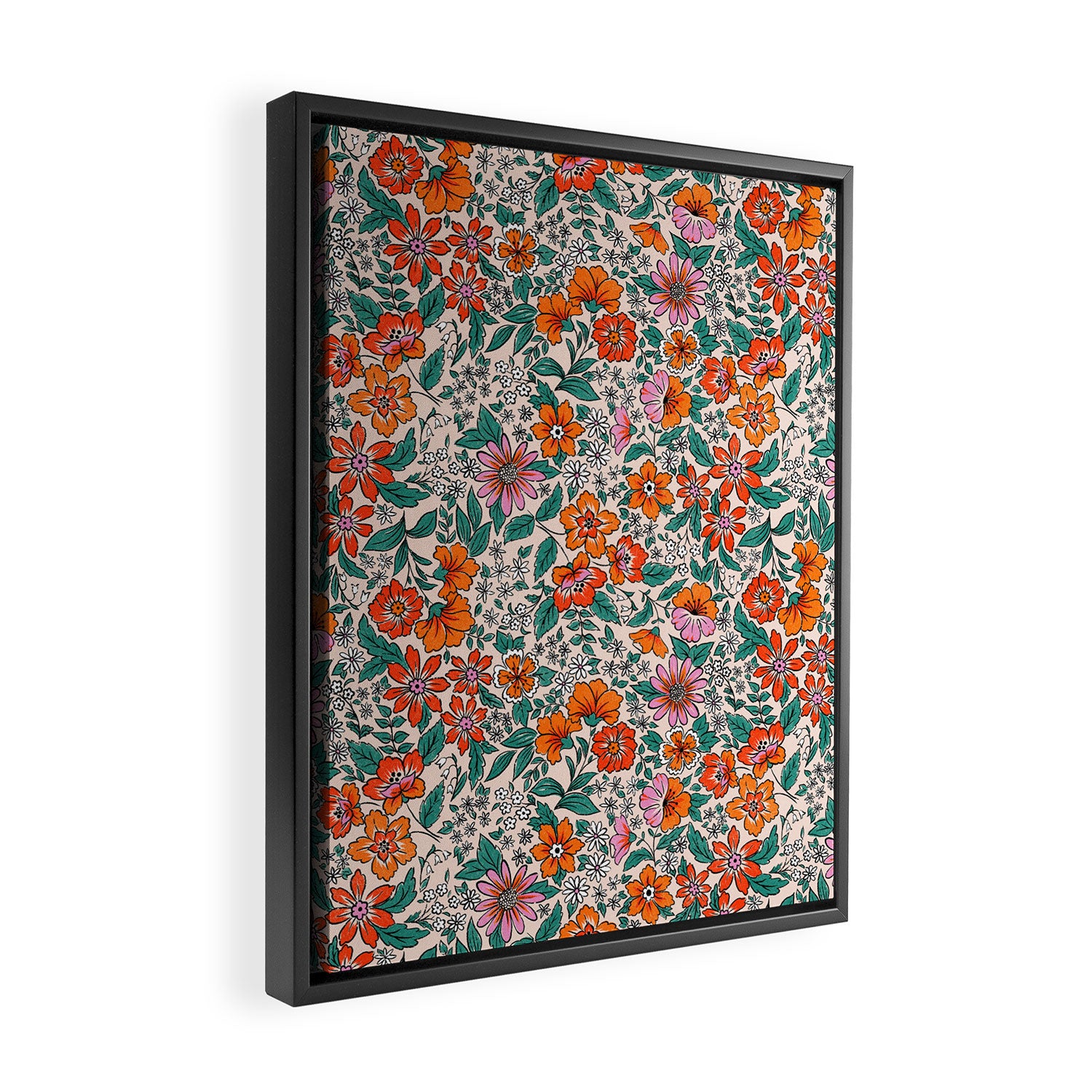 Posey - pink, orange, and teal Framed Canvas Print Gallery Image 2